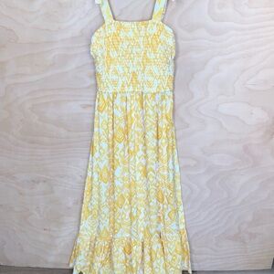 Jessica Simpson Smoked Maxi Dress Yellow Ruffle Relaxed Summery Womens Size S.